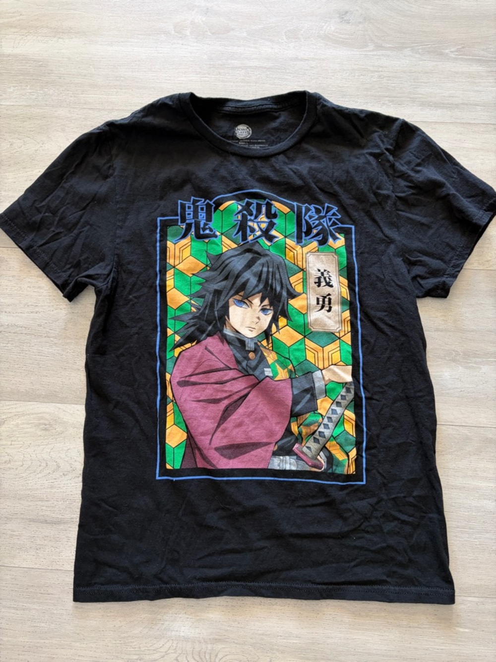 Men's Black Anime Graphic Short Sleeve Tee with Maroon Accent
